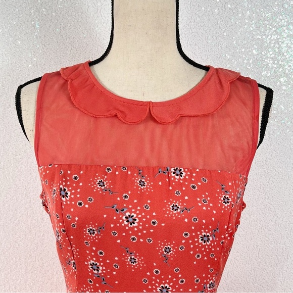 LC Lauren Conrad orange floral print dress with scalloped collar. Size 12 - Picture 6 of 16